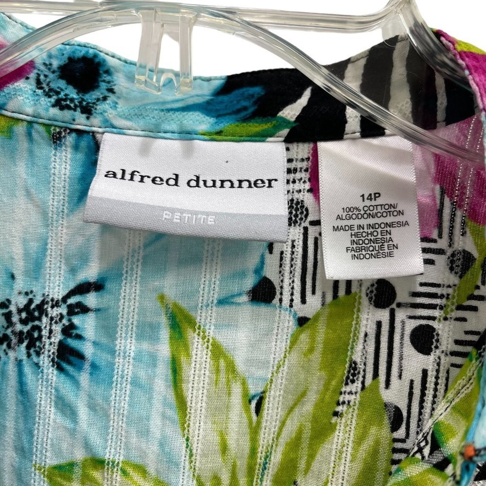Alfred Dunner Women's Bright Floral Print 3/4 Sleeve Button Down Blouse Size 14P - Picture 6 of 16